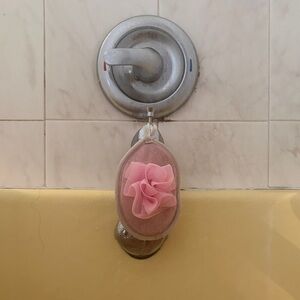 Bruno Magli Pink and Beige Bath Pouf with Flower Accent